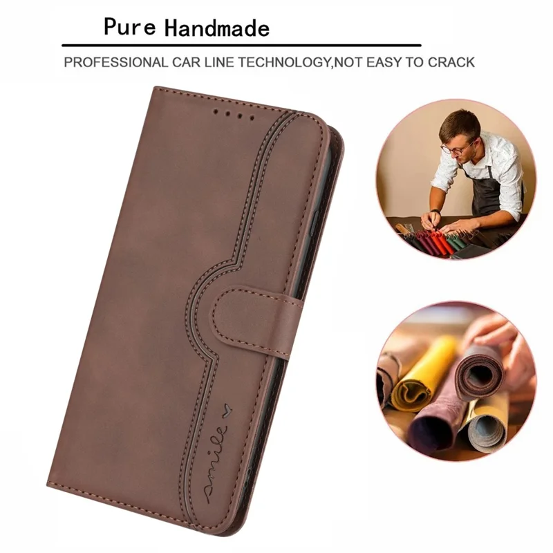 YX0030 Case Wallet for Google Pixel 8a Leather Smile Pattern Phone Cover TPU Inner Shell - Coffee