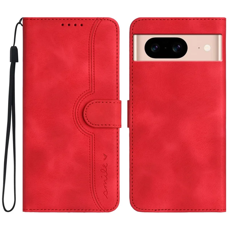 YX0030 Case Wallet for Google Pixel 8a Leather Smile Pattern Phone Cover TPU Inner Shell - Red