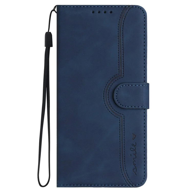 YX0030 For Samsung Galaxy A35 5G Leather Phone Case Smile Pattern Card Holder Wrist Strap - Sapphire