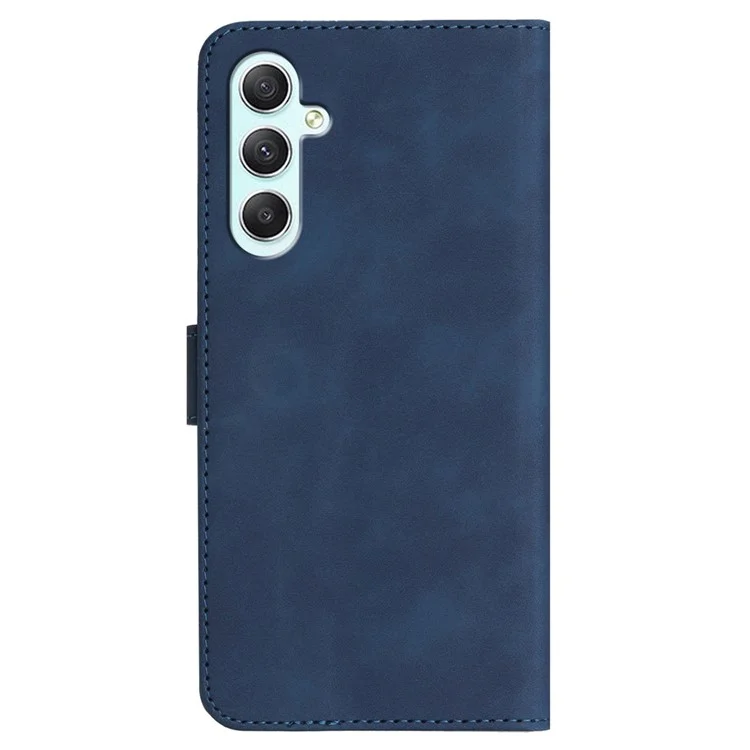 YX0030 For Samsung Galaxy A35 5G Leather Phone Case Smile Pattern Card Holder Wrist Strap - Sapphire