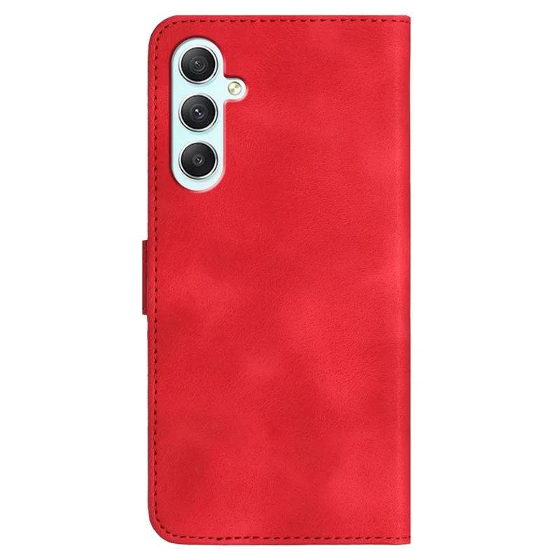 YX0030 For Samsung Galaxy A35 5G Leather Phone Case Smile Pattern Card Holder Wrist Strap - Red