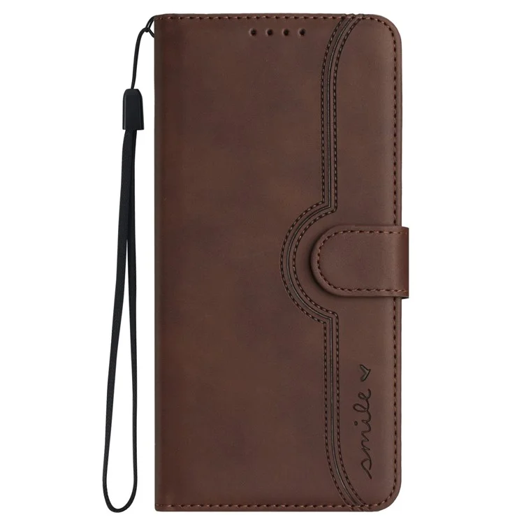 YX0030 Para Xiaomi Redmi 13C 4G / 5G / 13R 5G / Poco M6 5G / Poco C65 4G Carteira de Couro Sintético com Estampa de Sorriso, Capa Flip - Café