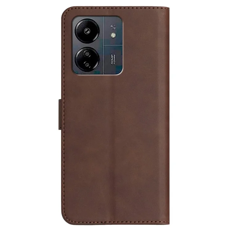 YX0030 Para Xiaomi Redmi 13C 4G / 5G / 13R 5G / Poco M6 5G / Poco C65 4G Carteira de Couro Sintético com Estampa de Sorriso, Capa Flip - Café
