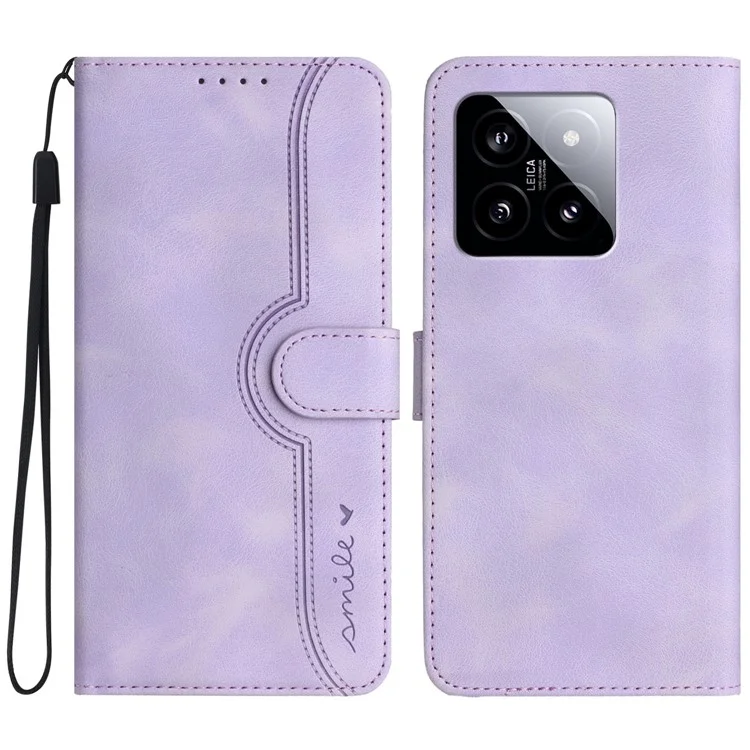 YX0030 Smile Series for Xiaomi 14 Phone Case Card Slots Stand Magnetic Closure Leather Cover - Purple