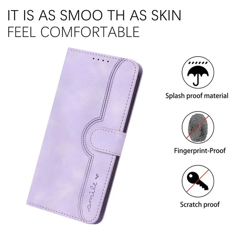 YX0030 Smile Series for Xiaomi 14 Phone Case Card Slots Stand Magnetic Closure Leather Cover - Purple