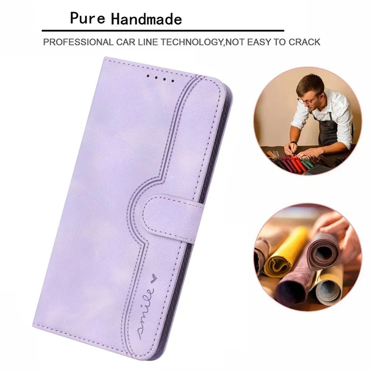 YX0030 Smile Series for Xiaomi 14 Phone Case Card Slots Stand Magnetic Closure Leather Cover - Purple