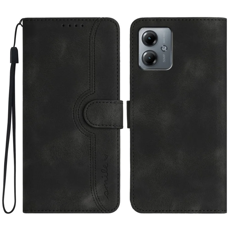 YX0030 Smile Case for Motorola Moto G14 4G Leather Wallet Phone Cover Full Shockproof Protection - Black