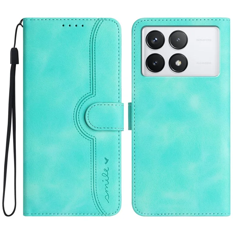 YX0030 Para Xiaomi Poco F6 Pro 5G / Redmi K70 5G / K70 Pro 5G Funda de Piel Sonrisa Estampada Billetera Flip Cover - Azul Bebé
