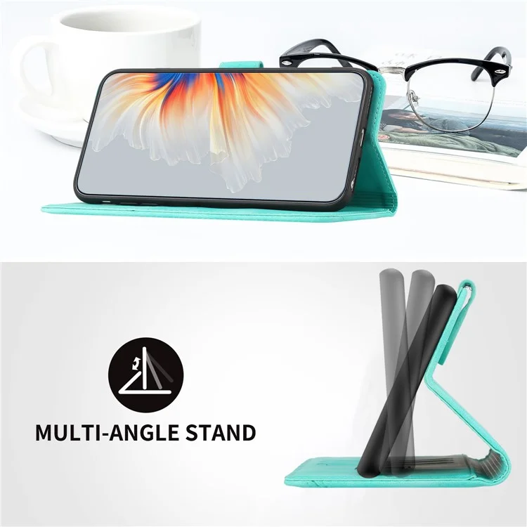YX0030 Para Xiaomi Poco F6 Pro 5G / Redmi K70 5G / K70 Pro 5G Funda de Piel Sonrisa Estampada Billetera Flip Cover - Azul Bebé