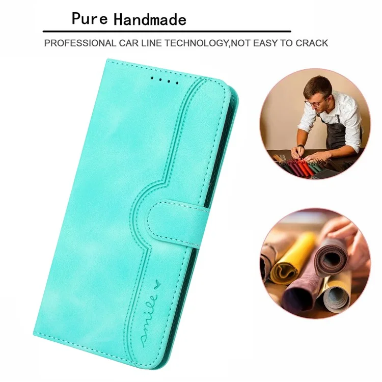 YX0030 Para Xiaomi Poco F6 Pro 5G / Redmi K70 5G / K70 Pro 5G Funda de Piel Sonrisa Estampada Billetera Flip Cover - Azul Bebé