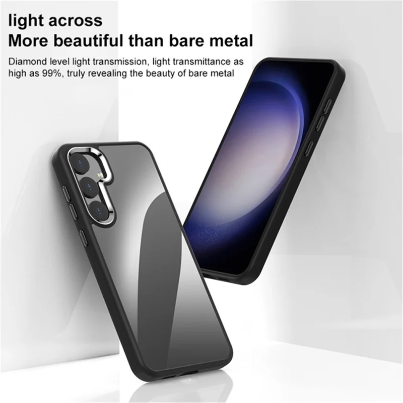 For Samsung Galaxy S24 Clear Case Metal  Lens Frame Protective Phone Cover - Translucent
