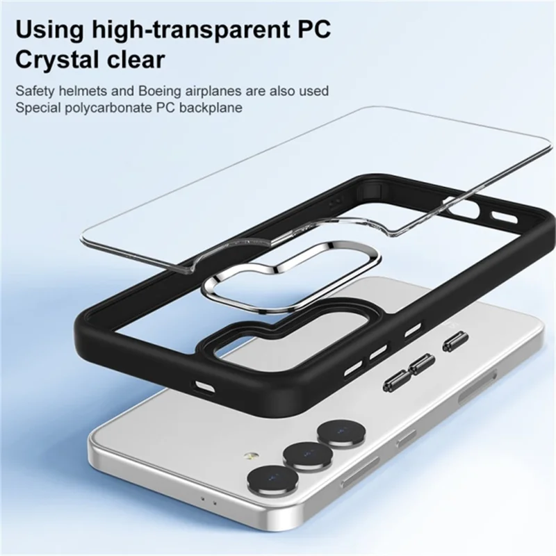 For Samsung Galaxy S24 Clear Case Metal  Lens Frame Protective Phone Cover - Translucent