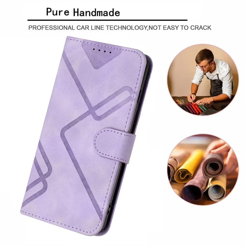 Etui portfelowe do Xiaomi 14 Pro, powleczone skórą PU z nadrukiem linii, z paskiem - fioletowe