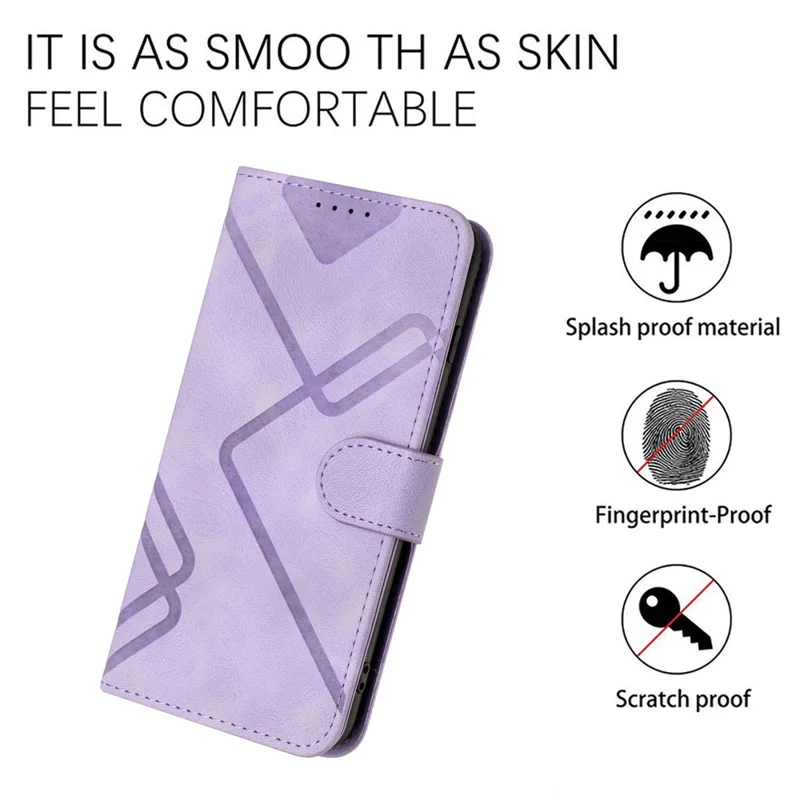 Etui portfelowe do Xiaomi 14 Pro, powleczone skórą PU z nadrukiem linii, z paskiem - fioletowe