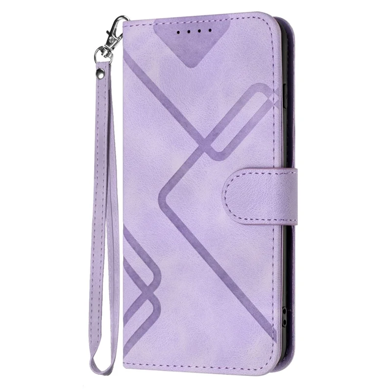 Etui portfelowe do Xiaomi 14 Pro, powleczone skórą PU z nadrukiem linii, z paskiem - fioletowe