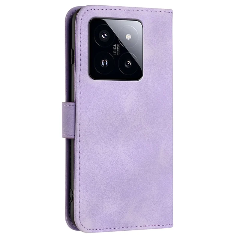 Etui portfelowe do Xiaomi 14 Pro, powleczone skórą PU z nadrukiem linii, z paskiem - fioletowe