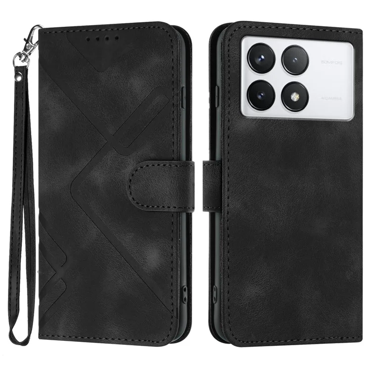 YX0040 Para Xiaomi Poco F6 Pro 5G / Redmi K70 5G / K70 Pro 5G Funda Cartera Impresa con Geometría de Cuero PU Funda de Teléfono - Negro