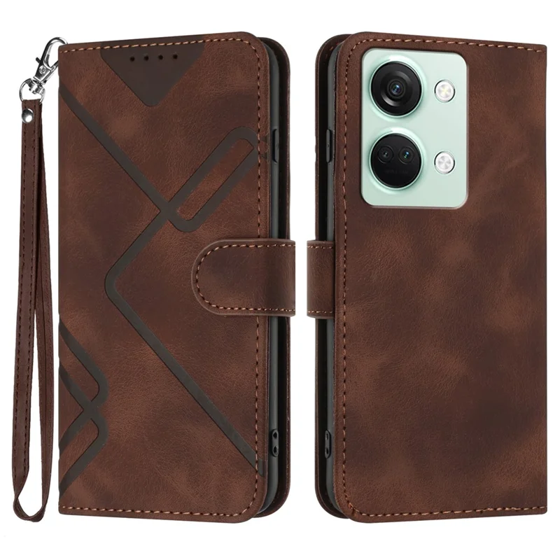 Til OnePlus Ace 2V / Nord 3 5G tegnebogstaske med linjemønster i PU-læder med rem - Kaffe