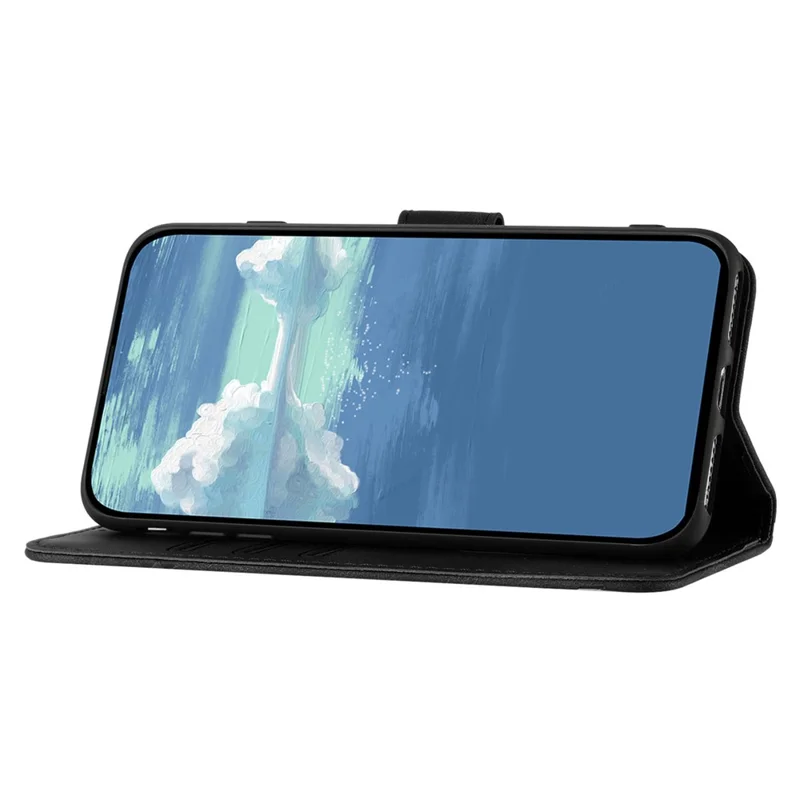 For Samsung Galaxy A35 5G Wallet Case Line Imprinted PU Leather Phone Cover with Strap - Black