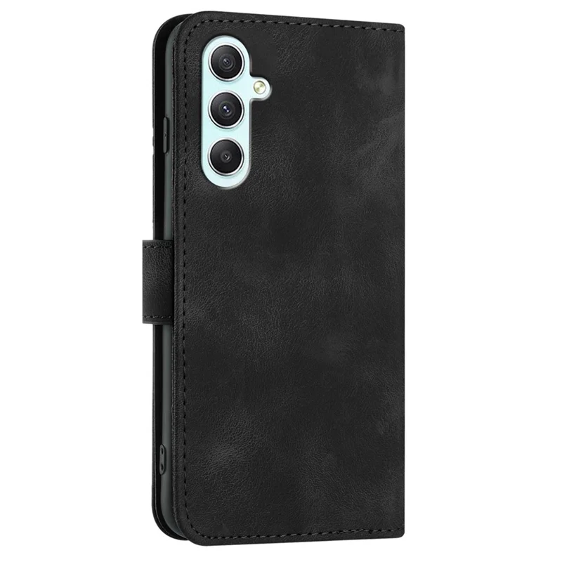 For Samsung Galaxy A35 5G Wallet Case Line Imprinted PU Leather Phone Cover with Strap - Black