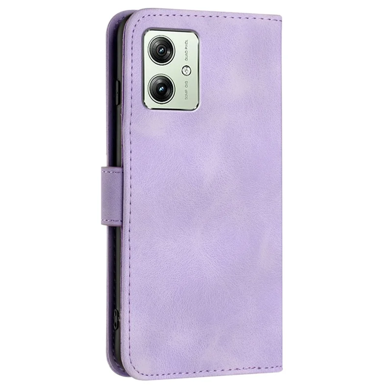 For Motorola Moto G54 5G Wallet Case Line Imprinted PU Leather Phone Cover with Strap - Purple