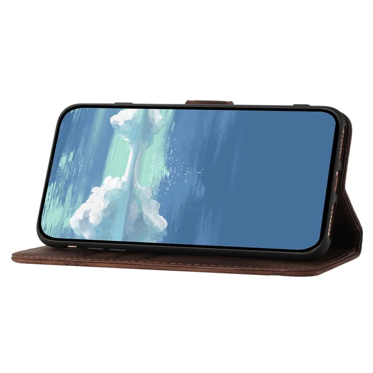For Samsung Galaxy A55 5G Wallet Case Line Imprinted PU Leather Phone Cover with Strap - Coffee