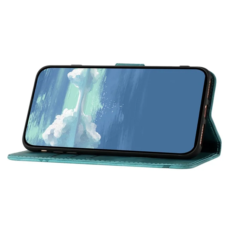 YX0040 Pour Xiaomi 14 Stand Folio Cover Geometric Pattern Wallet Leather Phone Case - Baby Blue