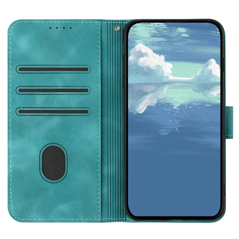 For Google Pixel 8a Wallet Case Line Imprinted PU Leather Phone Cover with Strap - Baby Blue