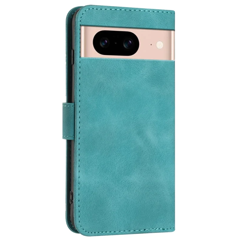 For Google Pixel 8a Wallet Case Line Imprinted PU Leather Phone Cover with Strap - Baby Blue