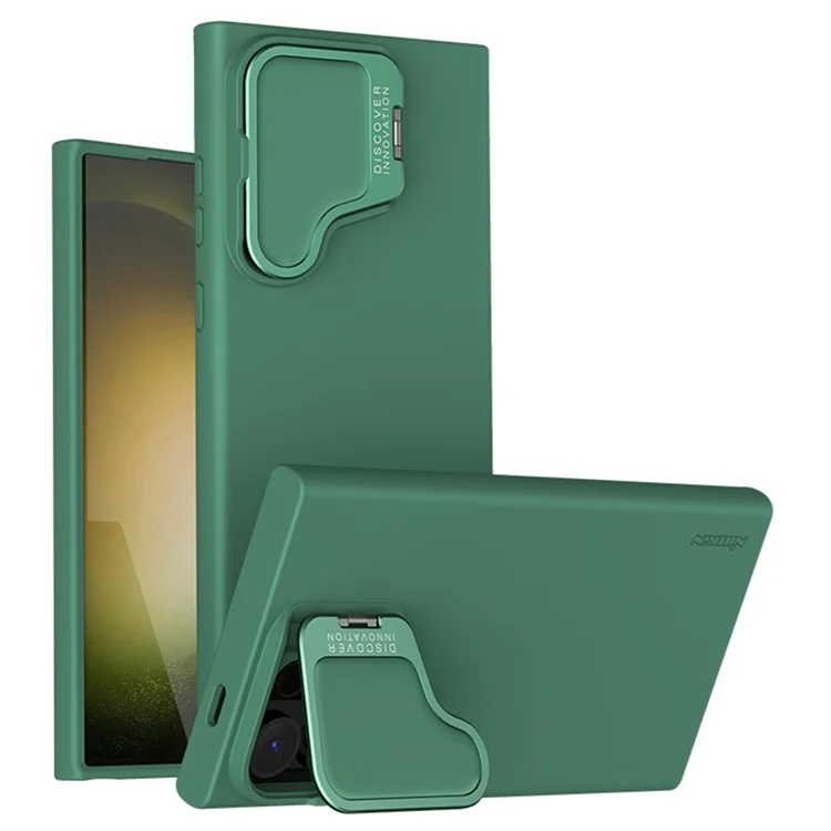 NILLKIN Camshield Silky Prop for Samsung Galaxy S24 Ultra Silicone+PC Phone Case Lens Cover Kickstand  - Green