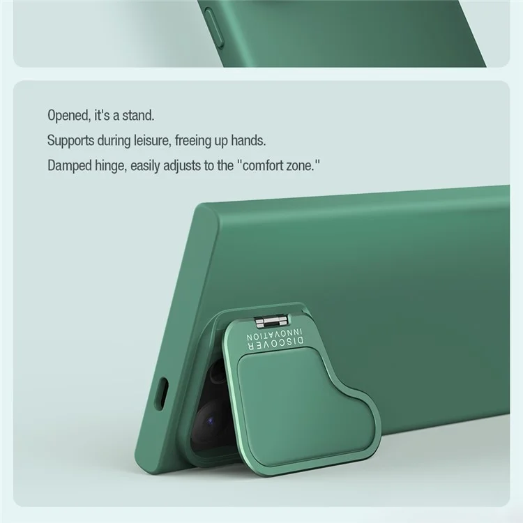 NILLKIN Camshield Silky Prop for Samsung Galaxy S24 Ultra Silicone+PC Phone Case Lens Cover Kickstand  - Green