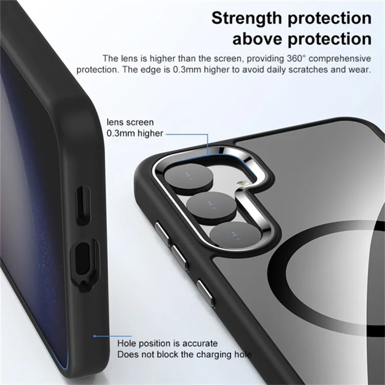 Coque pour Samsung Galaxy S24+ Compatible avec MagSafe Cadre Métal pour Objectif - Bleu Foncé