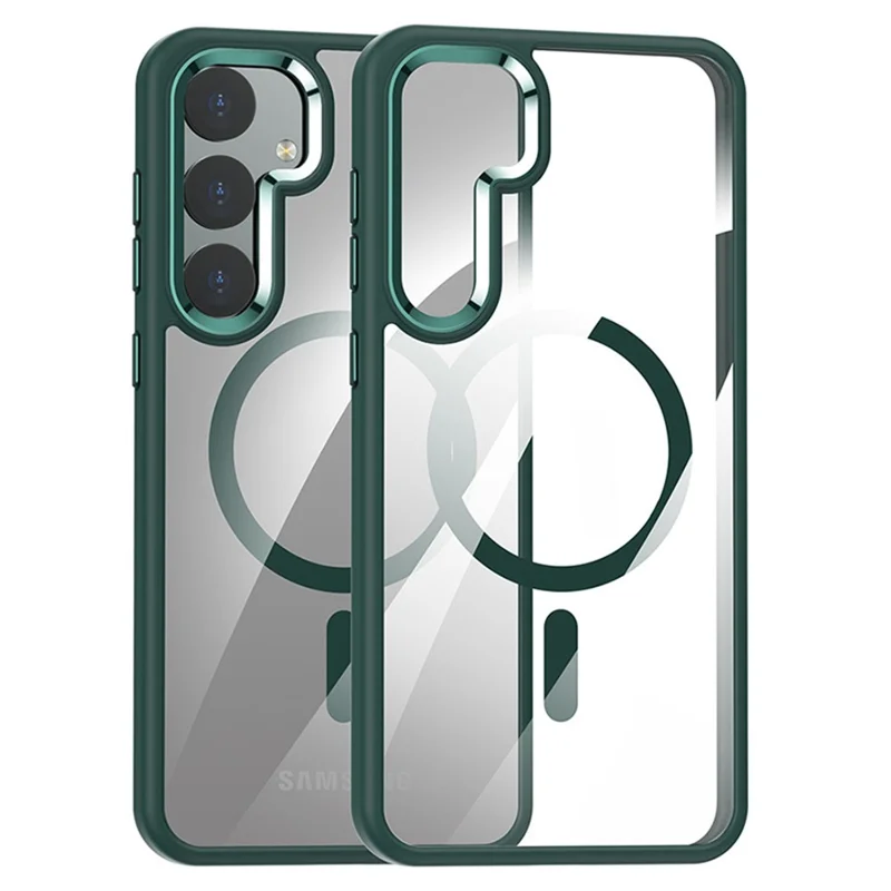 For Samsung Galaxy S24+ Phone Magnetic Case Metal Lens Frame Cover - Green