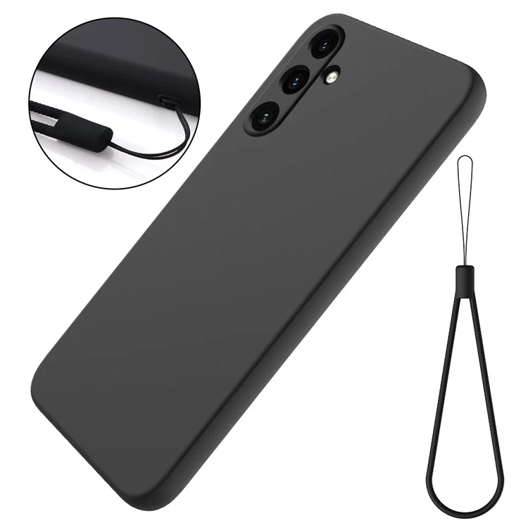 Para Samsung Galaxy A55 5G Capa de Telefone Macio Líquido Silicone Protetive Shell Com Cinta - Preto