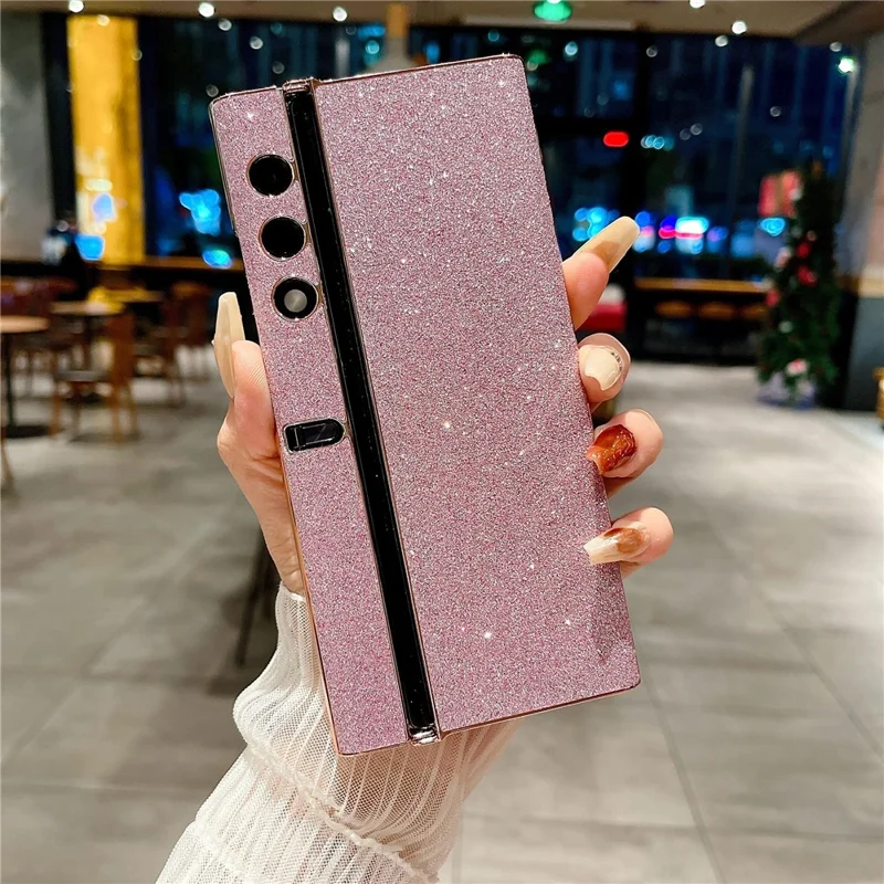 For Honor V Purse Glitter Phone Case Electroplating Frame Camera Lens Protection Cover - Purple