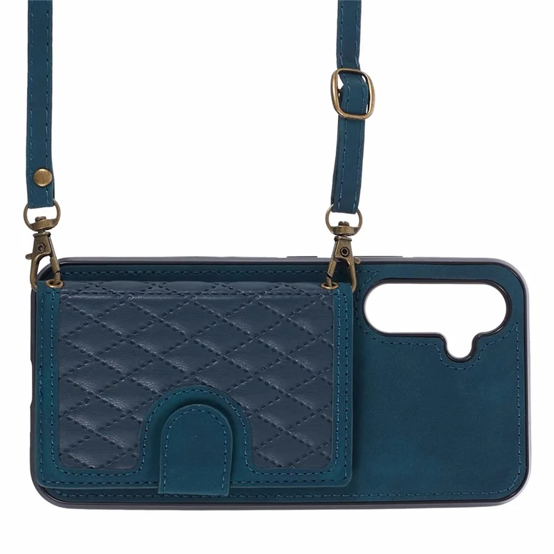 For Samsung Galaxy A25 5G (Global) (161.0 x 76.5 x 8.3mm) Cell Phone Case PU Leather+TPU Card Holder Back Cover with Long Strap - Green