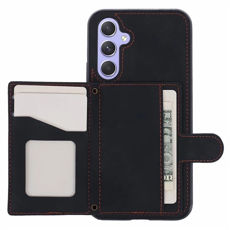 For Samsung Galaxy A25 5G (Global) (161.0 x 76.5 x 8.3mm) Cell Phone Case PU Leather+TPU Card Holder Back Cover with Long Strap - Black
