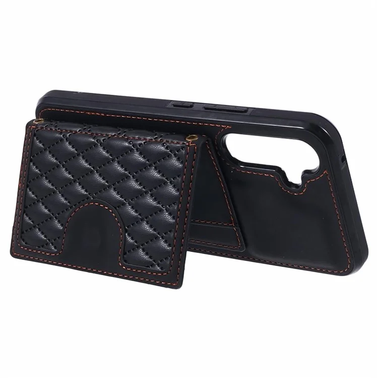 For Samsung Galaxy A25 5G (Global) (161.0 x 76.5 x 8.3mm) Cell Phone Case PU Leather+TPU Card Holder Back Cover with Long Strap - Black
