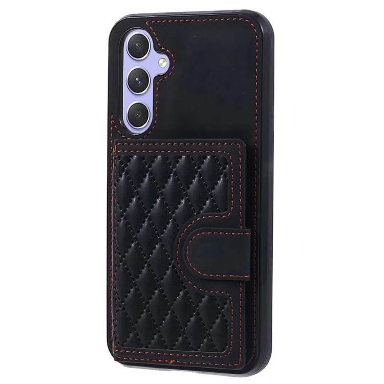 For Samsung Galaxy A25 5G (Global) (161.0 x 76.5 x 8.3mm) Cell Phone Case PU Leather+TPU Card Holder Back Cover with Long Strap - Black