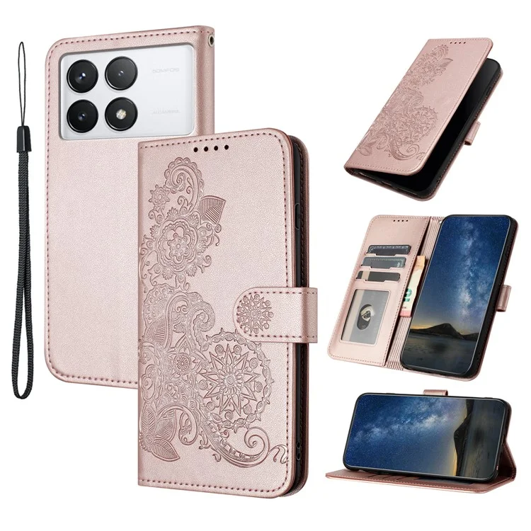 YX0050 Para Xiaomi Redmi K70E 5G / Poco X6 Pro 5G Funda Magnética con Patrón de Girasol de Piel Sintética+TPU - Rosa