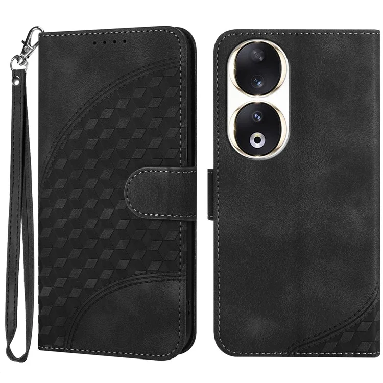 YX0060 Leather Case for Honor 90 Phone Wallet Stand Elephant Head Imprinted - Black