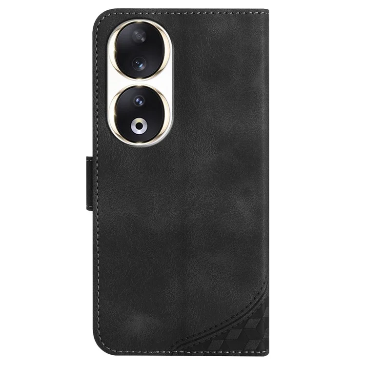 YX0060 Leather Case for Honor 90 Phone Wallet Stand Elephant Head Imprinted - Black