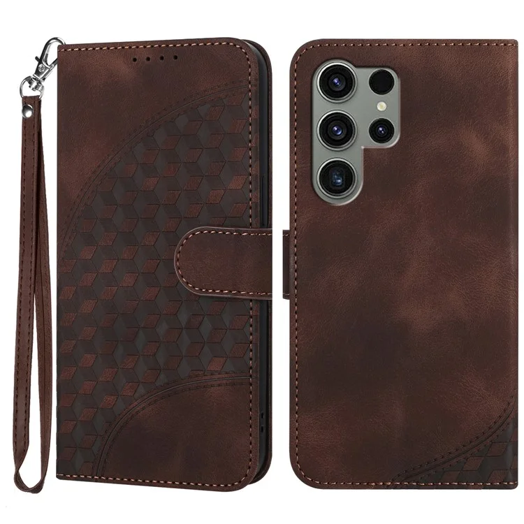 Étui pour téléphone portable Samsung Galaxy S24 Ultra YX0060 - Motif tête d'éléphant imprimé sur cuir - Couleur café