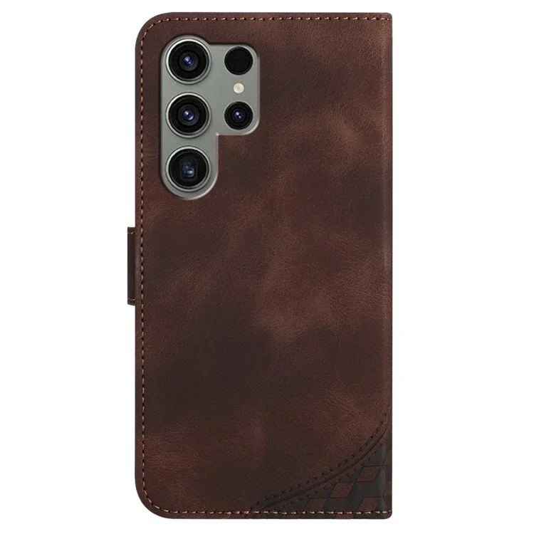 Étui pour téléphone portable Samsung Galaxy S24 Ultra YX0060 - Motif tête d'éléphant imprimé sur cuir - Couleur café
