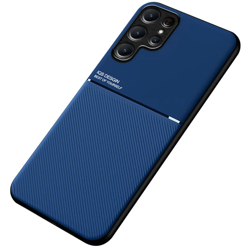 For Samsung Galaxy S24 Ultra Cell Phone Case PU+TPU+PC Cover with Magnetic Holder Metal Sheet - Blue