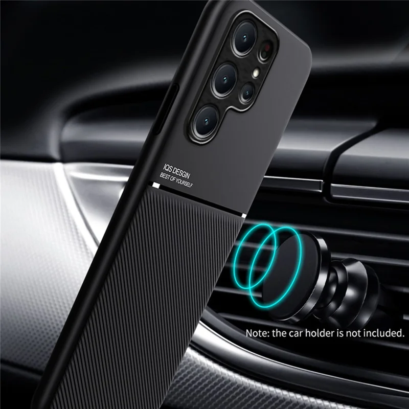 For Samsung Galaxy S24 Ultra Cell Phone Case PU+TPU+PC Cover with Magnetic Holder Metal Sheet - Blue