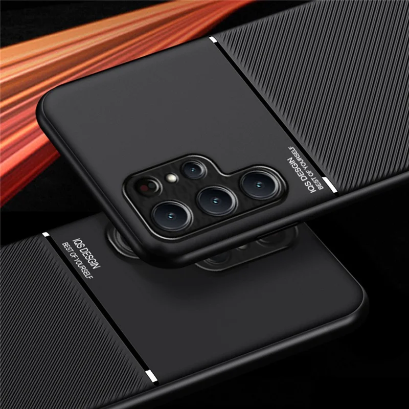 For Samsung Galaxy S24 Ultra Cell Phone Case PU+TPU+PC Cover with Magnetic Holder Metal Sheet - Blue