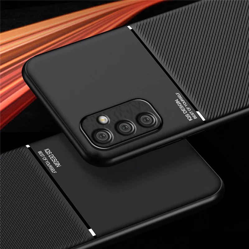 For Samsung Galaxy A05s 4G Case Lines Imprinted Cover with Magnetic Holder Metal Sheet - Blue