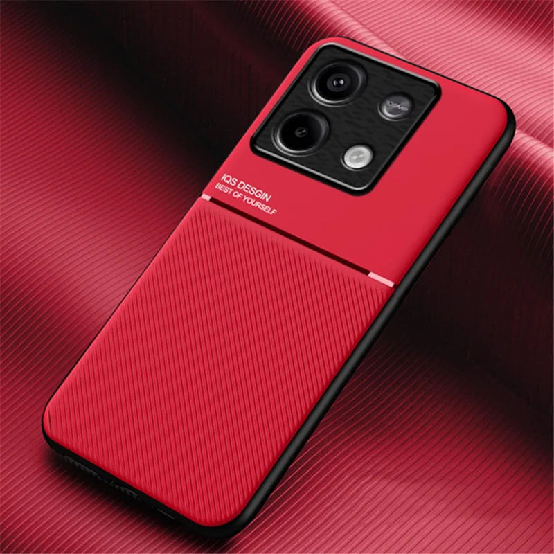 For Xiaomi Redmi Note 13 5G Imprinted Lines Case Cell Phone Cover Works with Magnetic Car Mount - Red