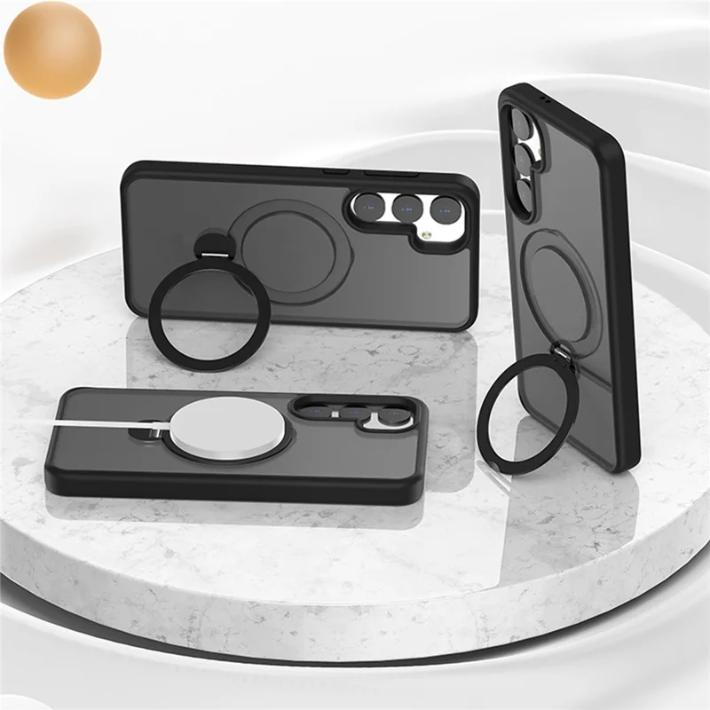 For Samsung Galaxy S24 Magnetic Phone Case 360 Degree Rotation Ring Kickstand - Black